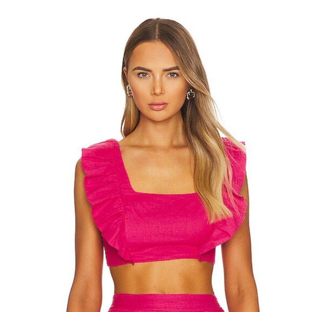 Anthropologie - Peixoto Jocelyn Pink Linen Crop Top - Picture 3 of 8